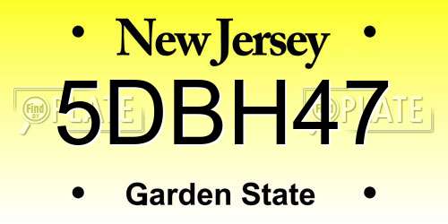 5DBH47 New Jersey License Plate
