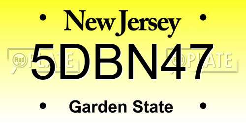 5DBN47 New Jersey License Plate