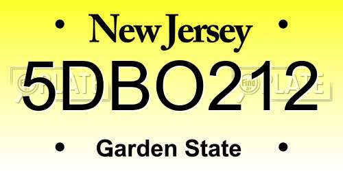 5DBO212 New Jersey License Plate