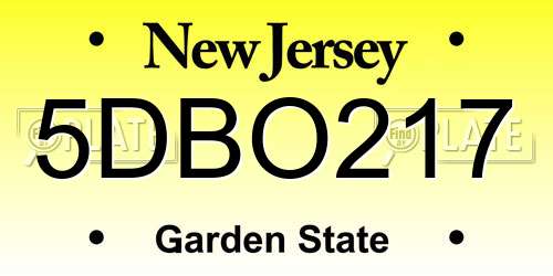 5DBO217 New Jersey License Plate