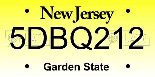 5DBQ212 New Jersey License Plate