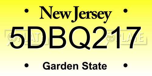 5DBQ217 New Jersey License Plate