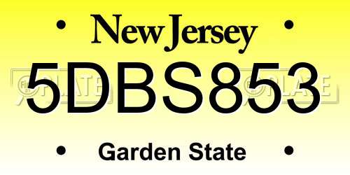 5DBS853 New Jersey License Plate