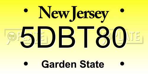 5DBT80 New Jersey License Plate