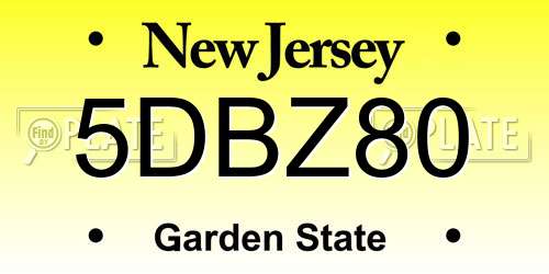 5DBZ80 New Jersey License Plate