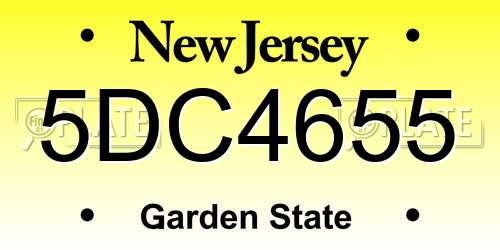 5DC4655 New Jersey License Plate