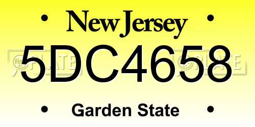 5DC4658 New Jersey License Plate