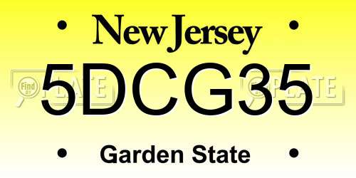 5DCG35 New Jersey License Plate