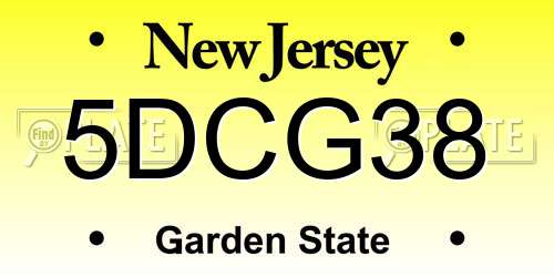 5DCG38 New Jersey License Plate