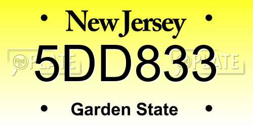 5DD833 New Jersey License Plate