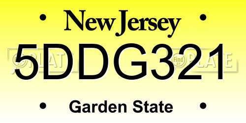 5DDG321 New Jersey License Plate