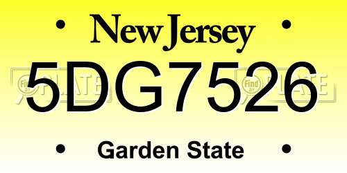 5DG7526 New Jersey License Plate