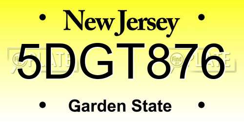 5DGT876 New Jersey License Plate