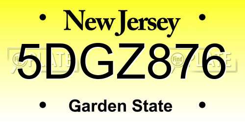5DGZ876 New Jersey License Plate