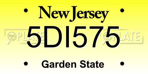 5DI575 New Jersey License Plate