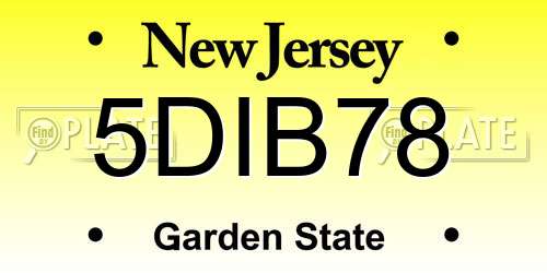 5DIB78 New Jersey License Plate