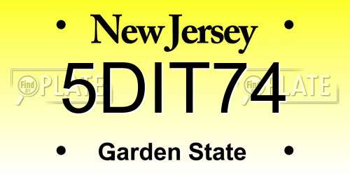 5DIT74 New Jersey License Plate
