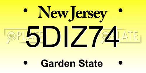 5DIZ74 New Jersey License Plate