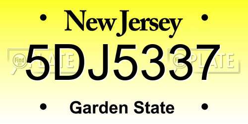 5DJ5337 New Jersey License Plate
