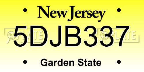 5DJB337 New Jersey License Plate