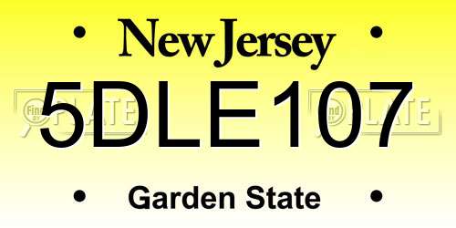 5DLE107 New Jersey License Plate
