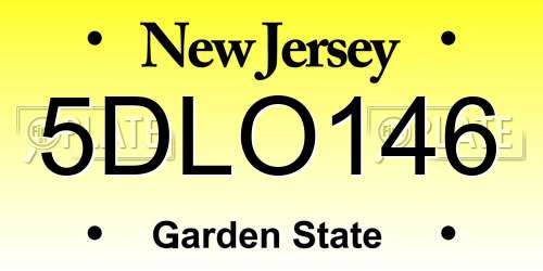 5DLO146 New Jersey License Plate