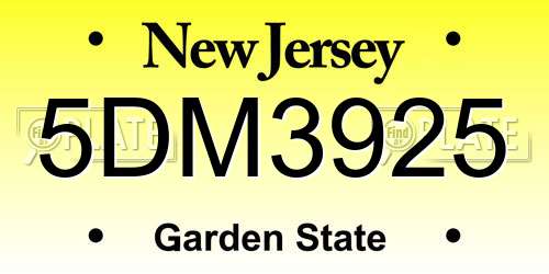 5DM3925 New Jersey License Plate