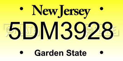 5DM3928 New Jersey License Plate