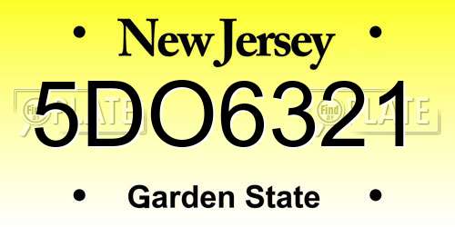 5DO6321 New Jersey License Plate