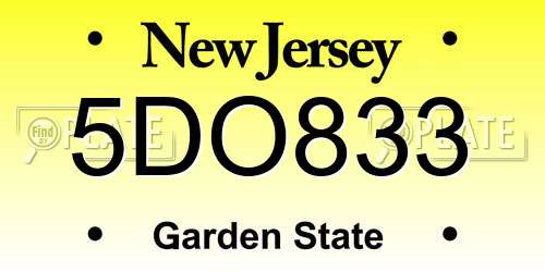 5DO833 New Jersey License Plate