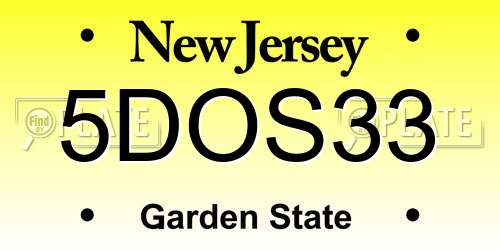 5DOS33 New Jersey License Plate