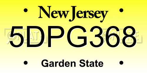 5DPG368 New Jersey License Plate