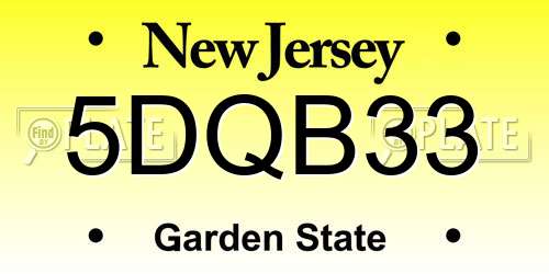 5DQB33 New Jersey License Plate