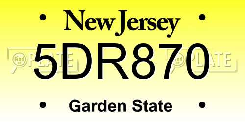 5DR870 New Jersey License Plate