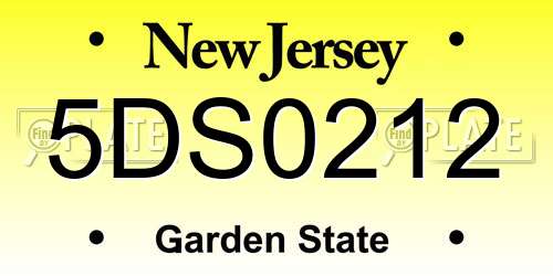 5DS0212 New Jersey License Plate