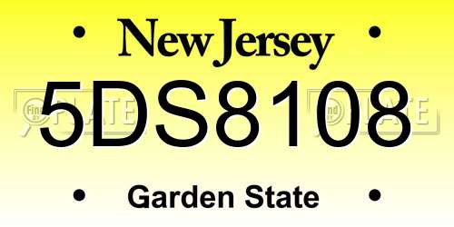 5DS8108 New Jersey License Plate