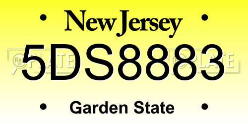 5DS8883 New Jersey License Plate