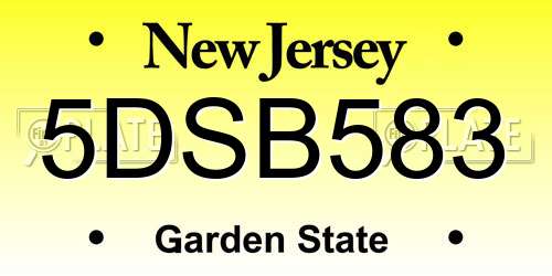 5DSB583 New Jersey License Plate