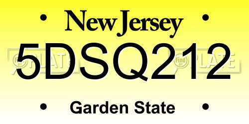 5DSQ212 New Jersey License Plate