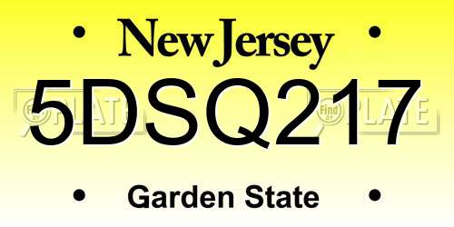 5DSQ217 New Jersey License Plate