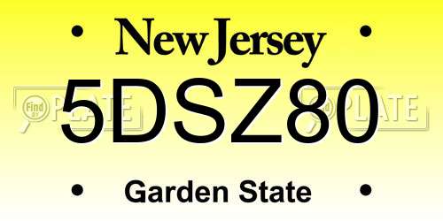 5DSZ80 New Jersey License Plate