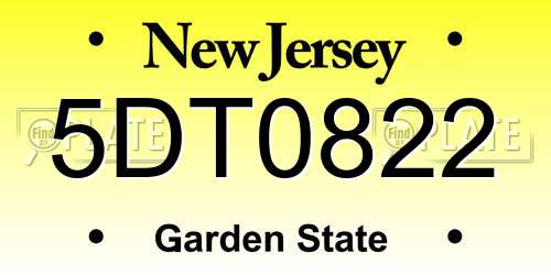 5DT0822 New Jersey License Plate