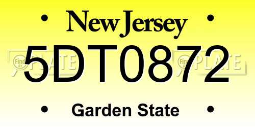 5DT0872 New Jersey License Plate