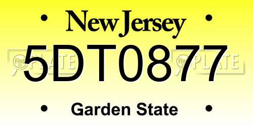 5DT0877 New Jersey License Plate