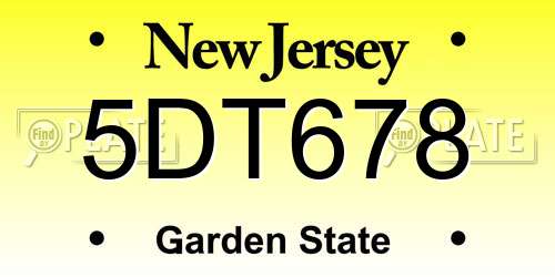 5DT678 New Jersey License Plate