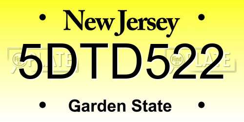 5DTD522 New Jersey License Plate