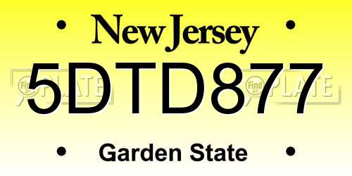 5DTD877 New Jersey License Plate
