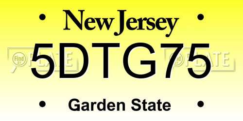 5DTG75 New Jersey License Plate
