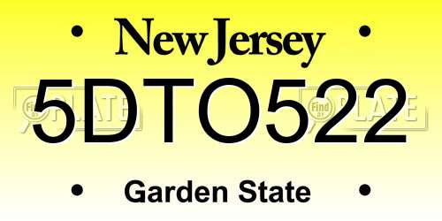5DTO522 New Jersey License Plate