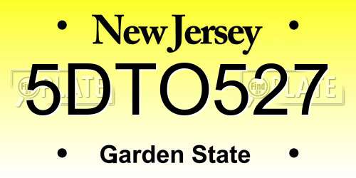 5DTO527 New Jersey License Plate